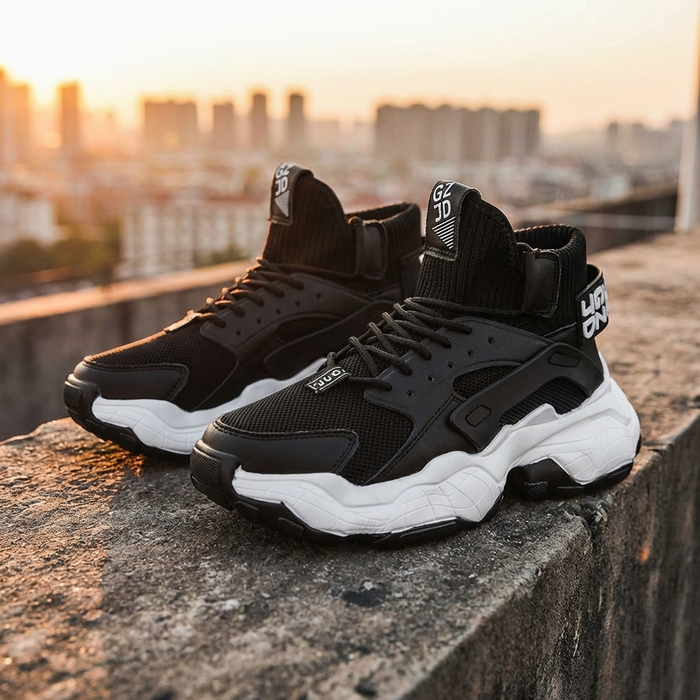 Men's High-Top Casual Sneakers with Thick Sole – Breathable Mesh Lace-Up Streetwear Platform Shoes