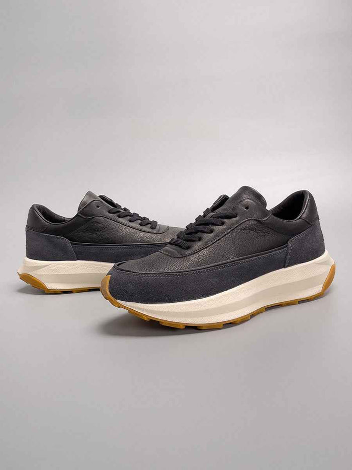 Men's High-Top Vintage Genuine Leather Running Shoes – Thick-Sole Retro Cowhide Boots