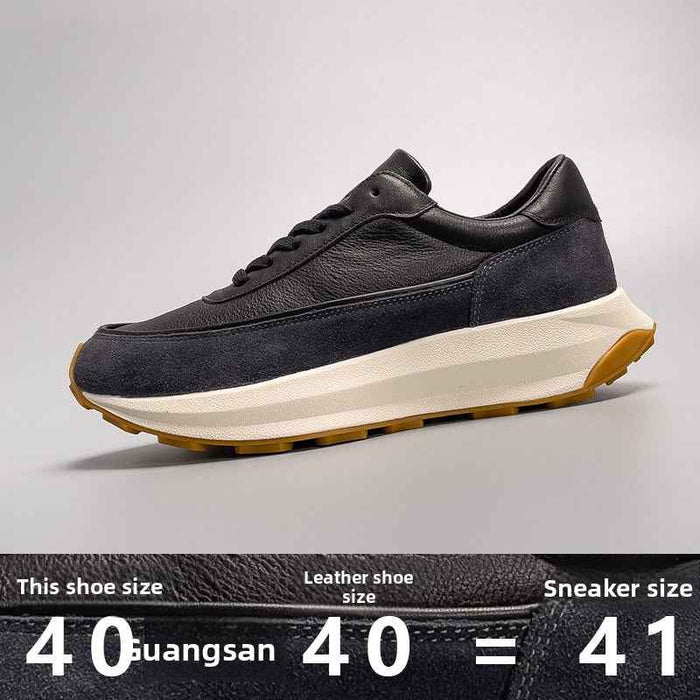 Men's High-Top Vintage Genuine Leather Running Shoes – Thick-Sole Retro Cowhide Boots