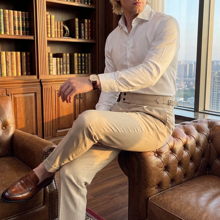 Men's High-Waisted Slim Fit Business Trousers – Wrinkle-Resistant Stretch Formal Office Pants
