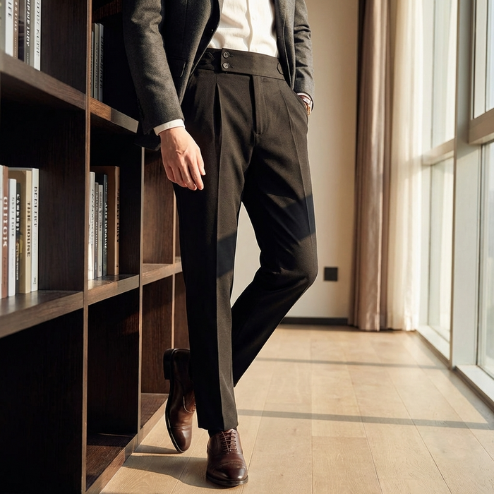 Men's High-Waisted Slim Fit Business Trousers – Wrinkle-Resistant Stretch Formal Office Pants
