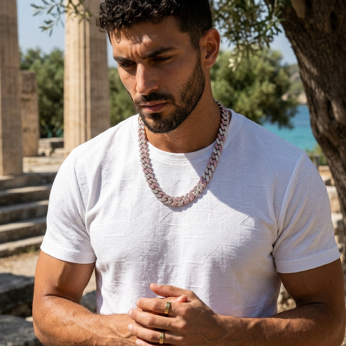 Men's Hip-Hop Dual-Tone Diamond Cuban Chain Necklace & Bracelet