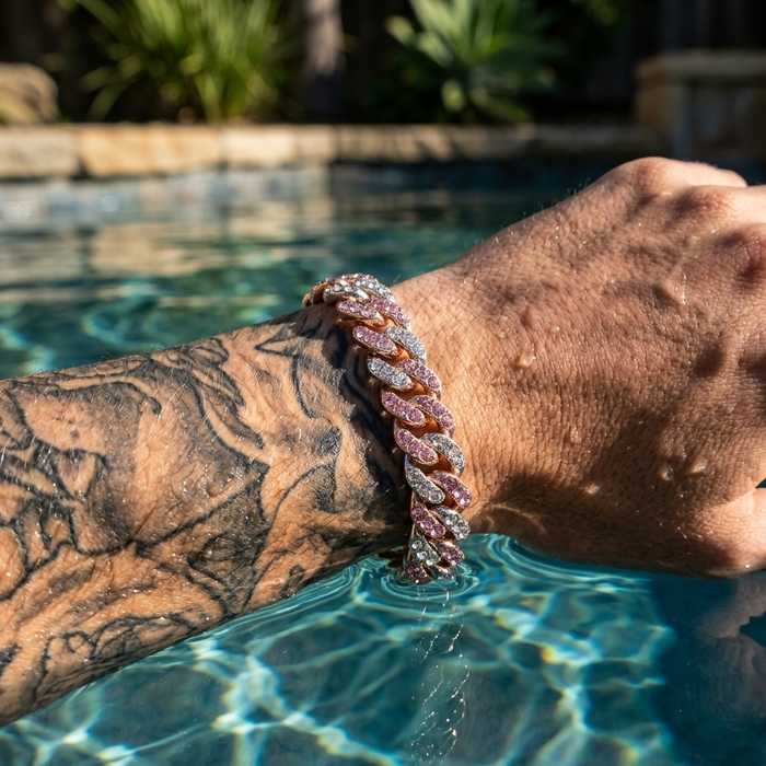 Men's Hip-Hop Dual-Tone Diamond Cuban Chain Necklace & Bracelet