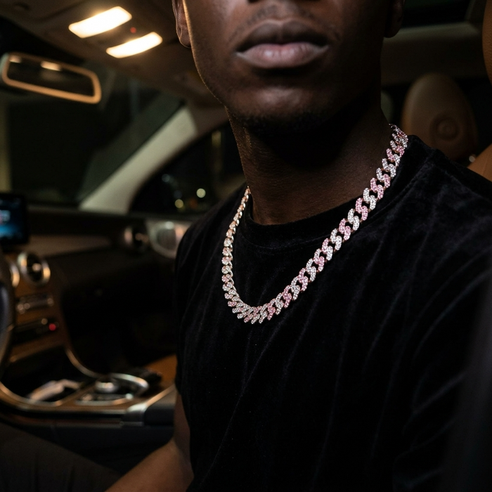 Men's Hip-Hop Dual-Tone Diamond Cuban Chain Necklace & Bracelet