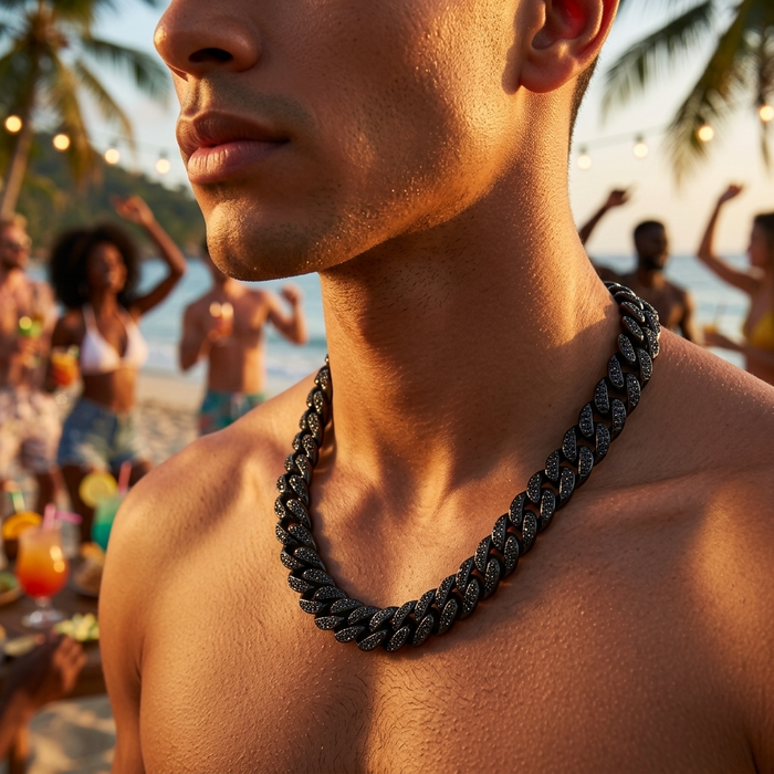 Men's Hip-Hop Full Diamond Cuban Black Chain Necklace
