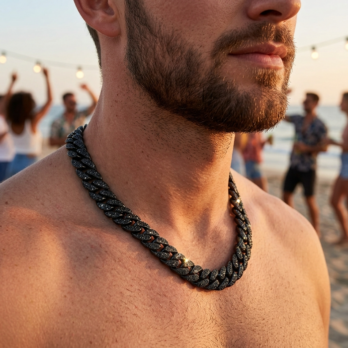 Men's Hip-Hop Full Diamond Cuban Black Chain Necklace