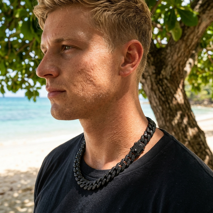 Men's Hip-Hop Full Diamond Cuban Black Chain Necklace