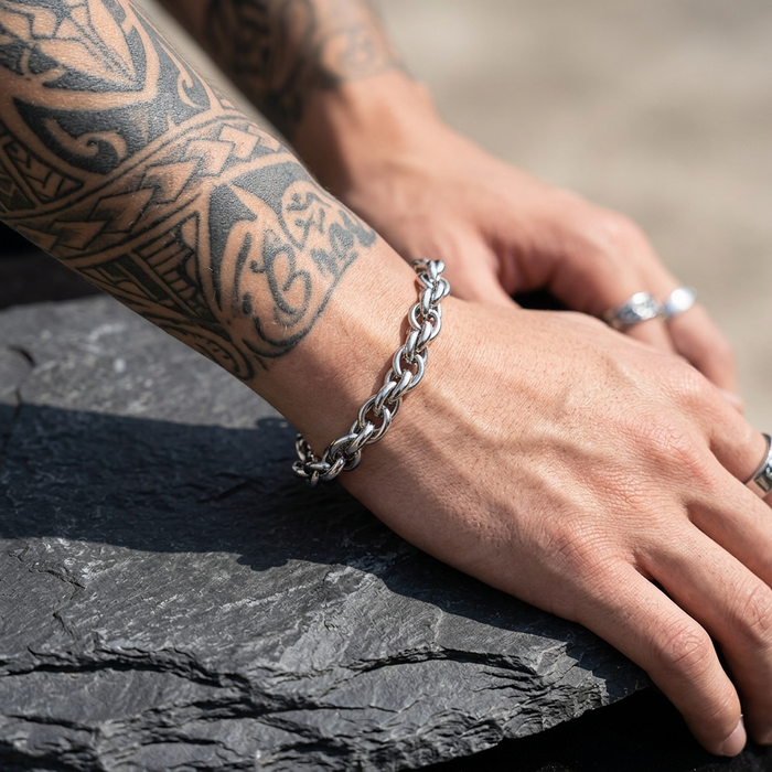 Men's Hip-Hop Titanium Steel Chain Bracelet – Bold Urban Non-Fading Polished Bangle, 19cm or 21cm