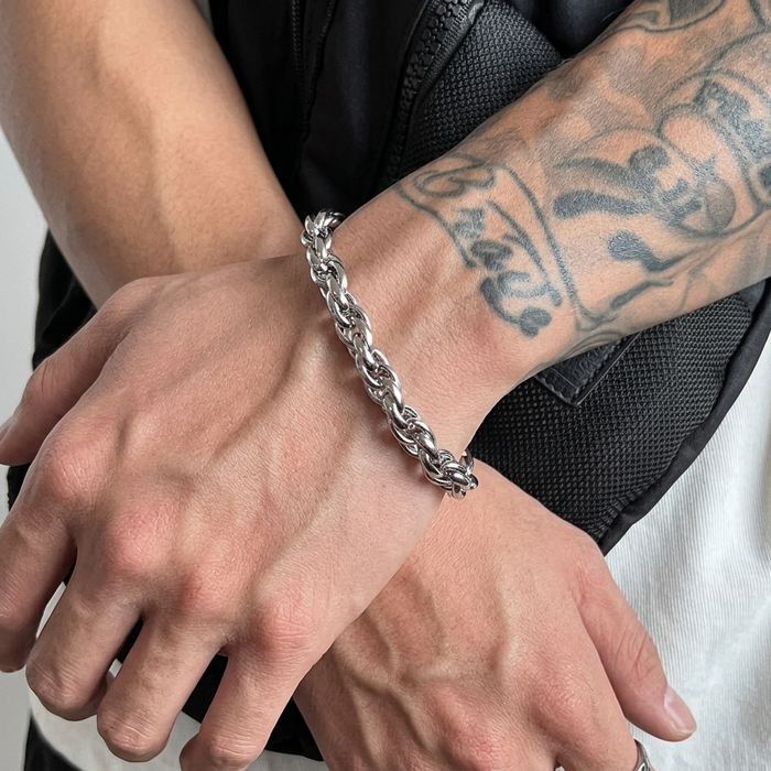 Men's Hip-Hop Titanium Steel Chain Bracelet – Bold Urban Non-Fading Polished Bangle, 19cm or 21cm