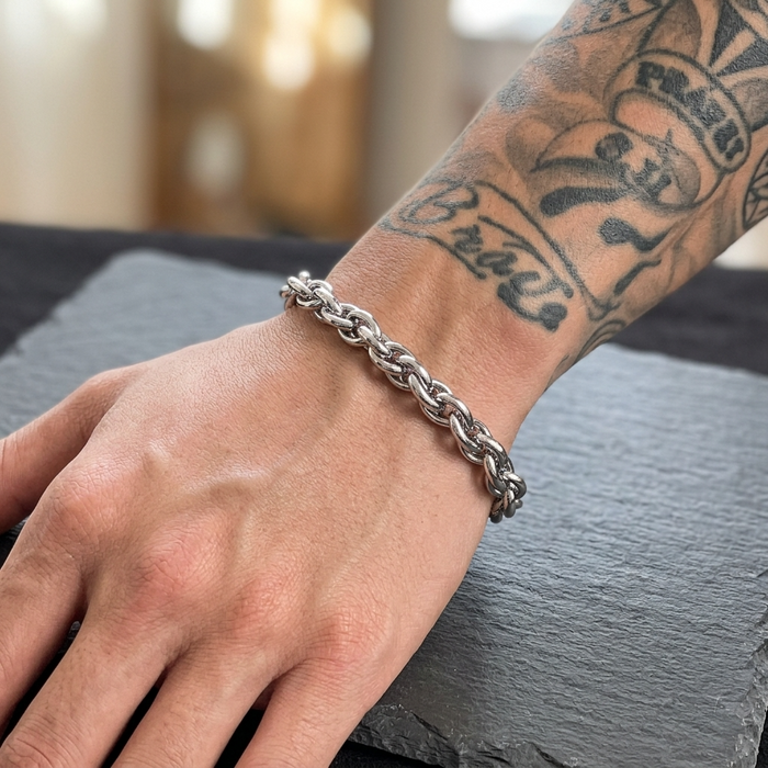 Men's Hip-Hop Titanium Steel Chain Bracelet – Bold Urban Non-Fading Polished Bangle, 19cm or 21cm
