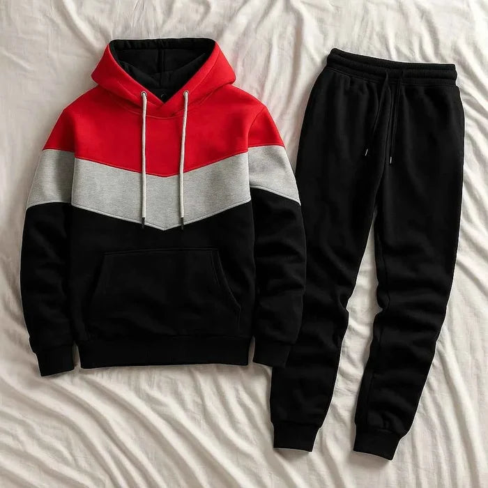 Men's Hooded Sports Tracksuit – Color Block Hoodie & Full-Length Trousers, 10 Combos, S–3XL