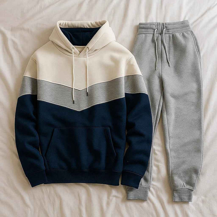 Men's Hooded Sports Tracksuit – Color Block Hoodie & Full-Length Trousers, 10 Combos, S–3XL