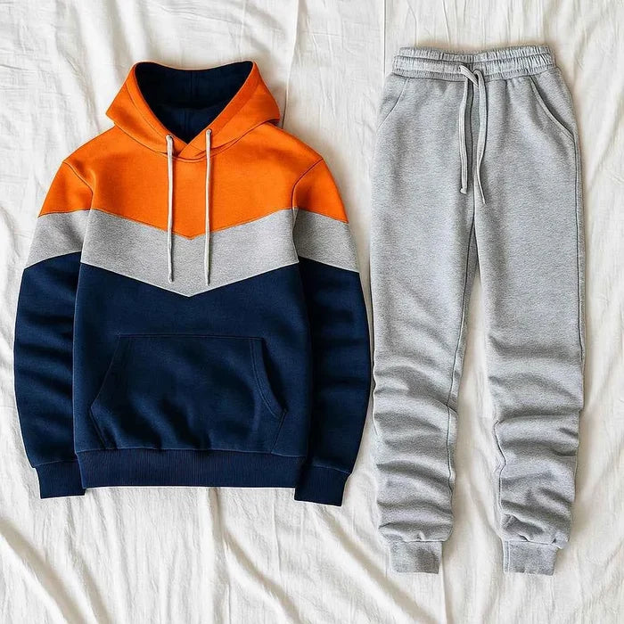 Men's Hooded Sports Tracksuit – Color Block Hoodie & Full-Length Trousers, 10 Combos, S–3XL
