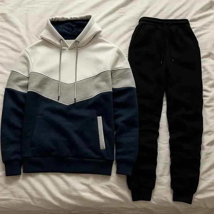Men's Hooded Sports Tracksuit – Color Block Hoodie & Full-Length Trousers, 10 Combos, S–3XL