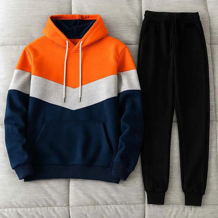 Men's Hooded Sports Tracksuit – Color Block Hoodie & Full-Length Trousers, 10 Combos, S–3XL