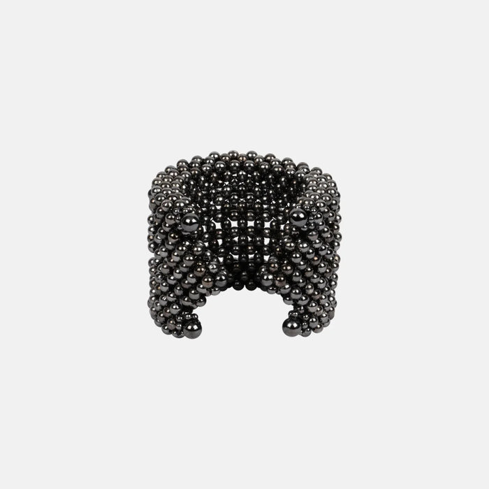 handcrafted polymer metal beads grey Khutulun 4D Supple Cuff from object and dawn front view ghost image