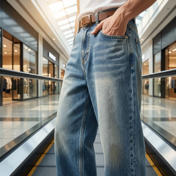 Men's Korean Style Loose Straight-Leg Jeans | Washed Blue Denim