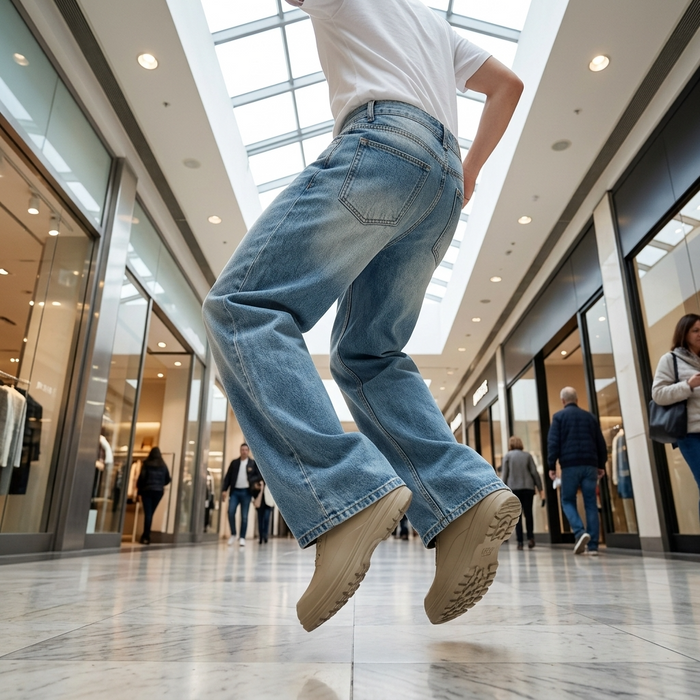 Men's Korean Style Loose Straight-Leg Jeans | Washed Blue Denim