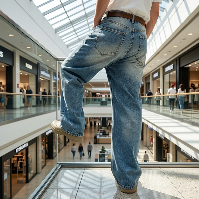 Men's Korean Style Loose Straight-Leg Jeans | Washed Blue Denim