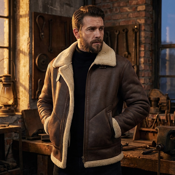 Men’s Leather Fur Lapel Jacket – Thickened Winter Warm Zipper Coat with Side Pockets Loose Fit