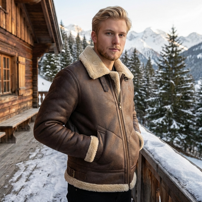 Men’s Leather Fur Lapel Jacket – Thickened Winter Warm Zipper Coat with Side Pockets Loose Fit