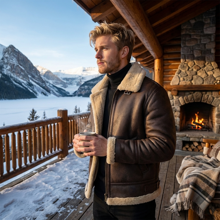 Men’s Leather Fur Lapel Jacket – Thickened Winter Warm Zipper Coat with Side Pockets Loose Fit