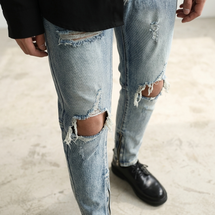 Men's Light Blue Distressed Skinny Jeans – Ripped Slim Fit Denim