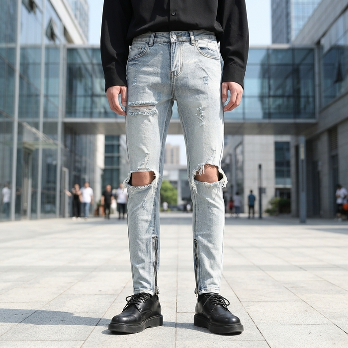 Men's Light Blue Distressed Skinny Jeans – Ripped Slim Fit Denim