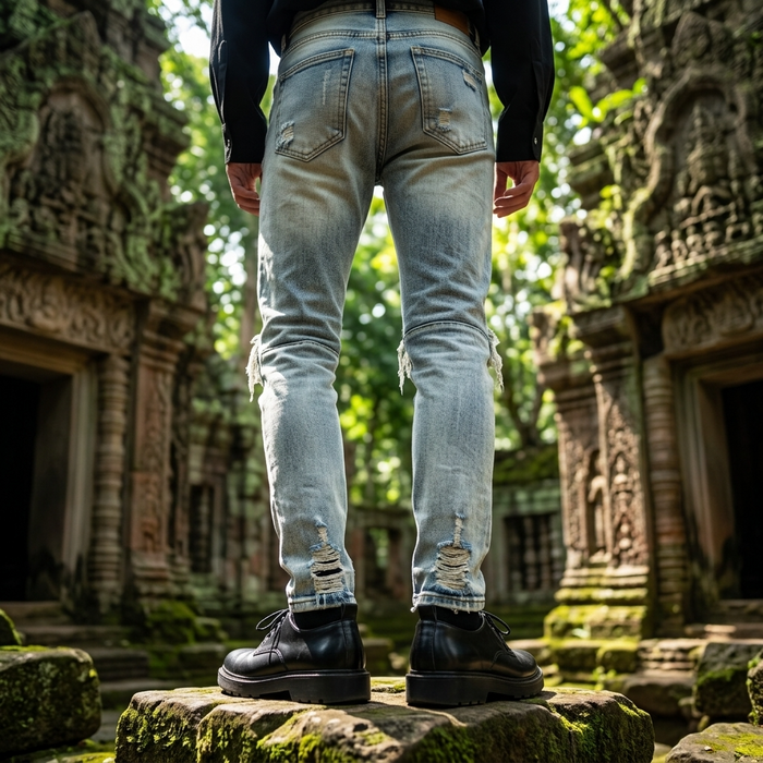 Men's Light Blue Distressed Skinny Jeans – Ripped Slim Fit Denim