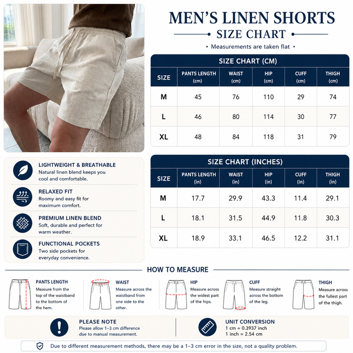 Men’s Linen Blend Casual Shorts – 55% Linen Straight Fit Summer Shorts with Breathable Cotton Mix