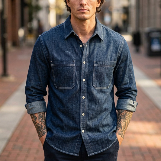Men's Linen-Blend Long Sleeve Shirt – Breathable Lapel Collar Casual Button-Up