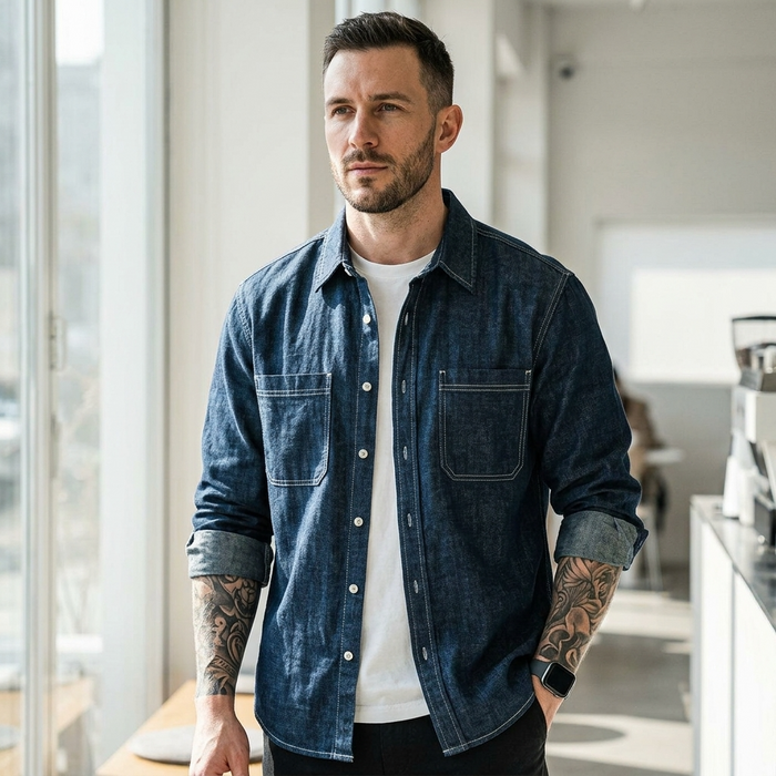 Men's Linen-Blend Long Sleeve Shirt – Breathable Lapel Collar Casual Button-Up