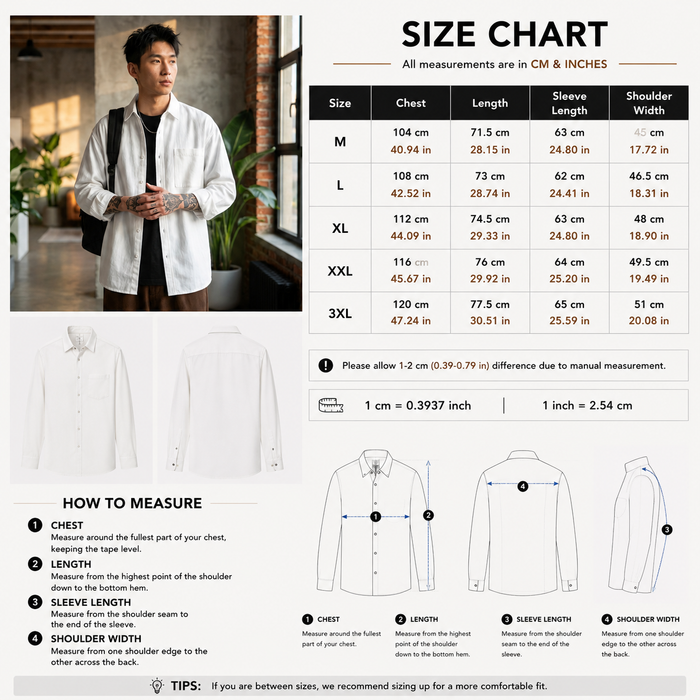 Men's Long Sleeve Cotton Blend Shirt - Loose Fit Retro Casual Lapel Top