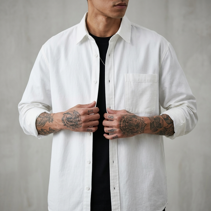 Men's Long Sleeve Cotton Blend Shirt - Loose Fit Retro Casual Lapel Top