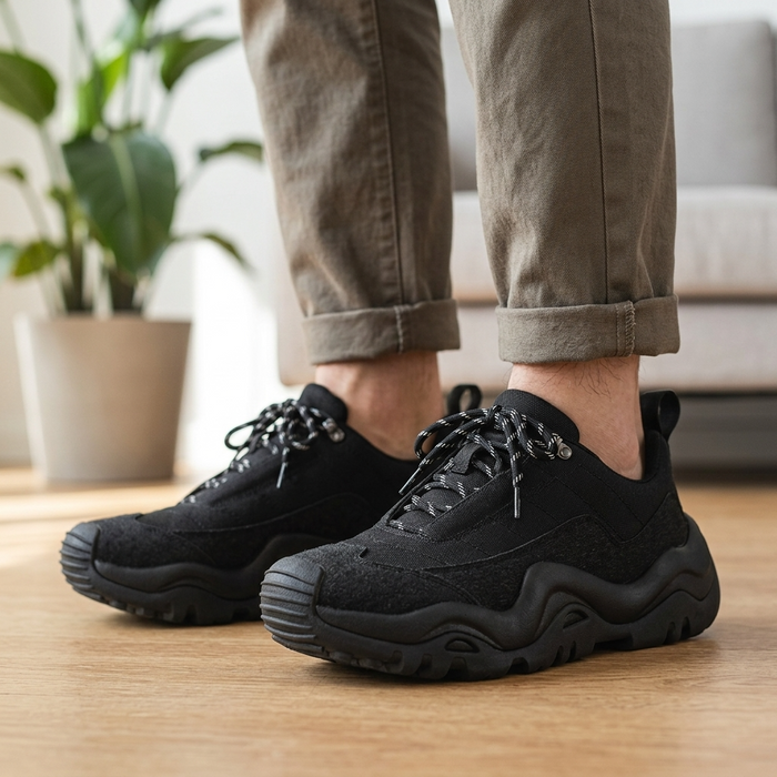 Men's Low Top Thick Sole Casual Sneakers – Retro Lace-Up Shoes with Breathable Mesh Interior & Rubber Sole