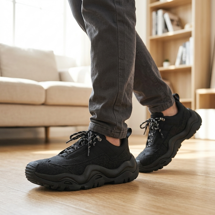 Men's Low Top Thick Sole Casual Sneakers – Retro Lace-Up Shoes with Breathable Mesh Interior & Rubber Sole