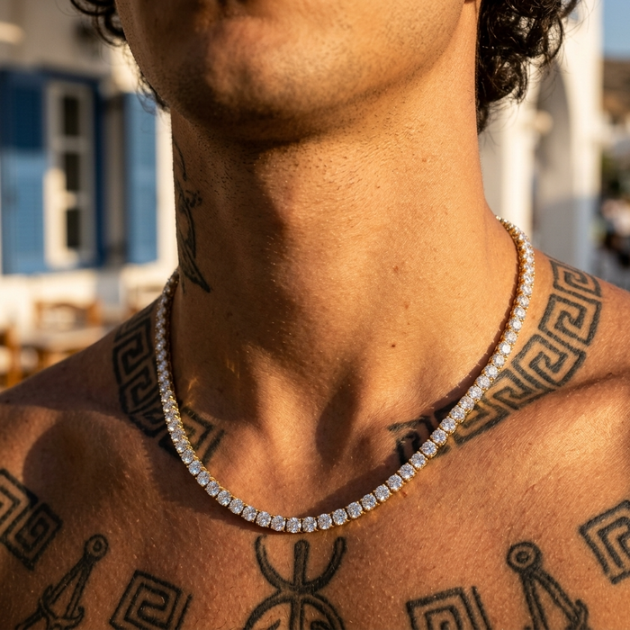 Men's Micro-Paved Copper Zirconia Tennis Chain – Spring Clasp Necklace