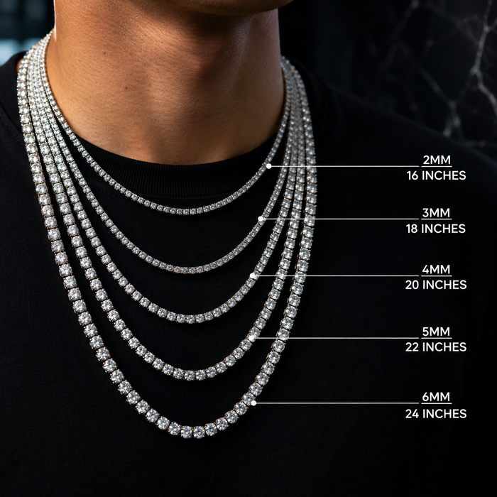 Men's Micro-Paved Copper Zirconia Tennis Chain – Spring Clasp Necklace
