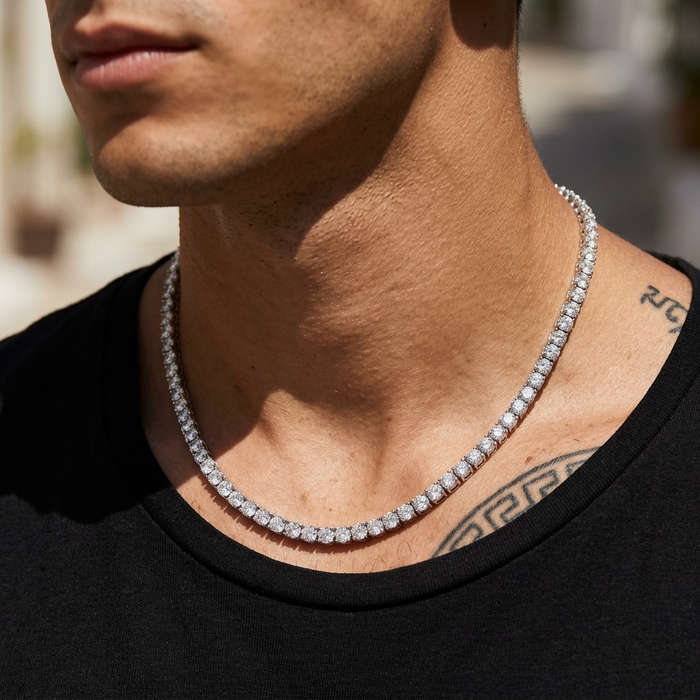 Men's Micro-Paved Copper Zirconia Tennis Chain – Spring Clasp Necklace