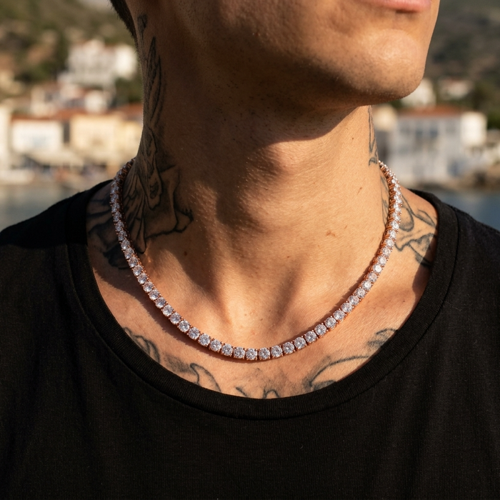 Men's Micro-Paved Copper Zirconia Tennis Chain – Spring Clasp Necklace