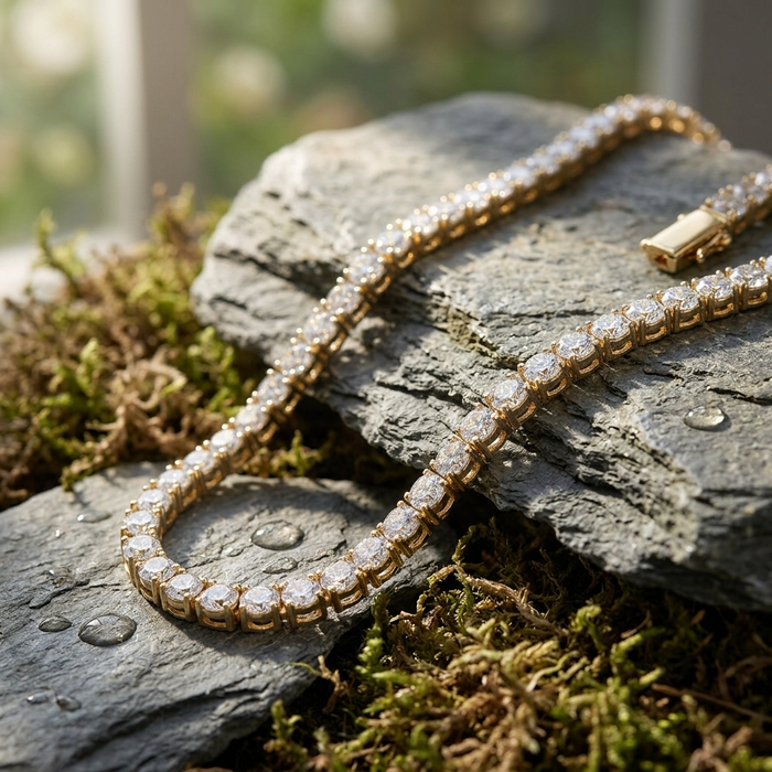 Men's Micro-Paved Copper Zirconia Tennis Chain – Spring Clasp Necklace