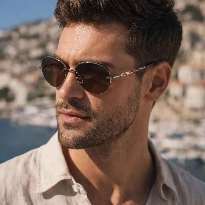 Men's Natural Crystal Aviator Sunglasses – Retro Pilot Style with UV Protection