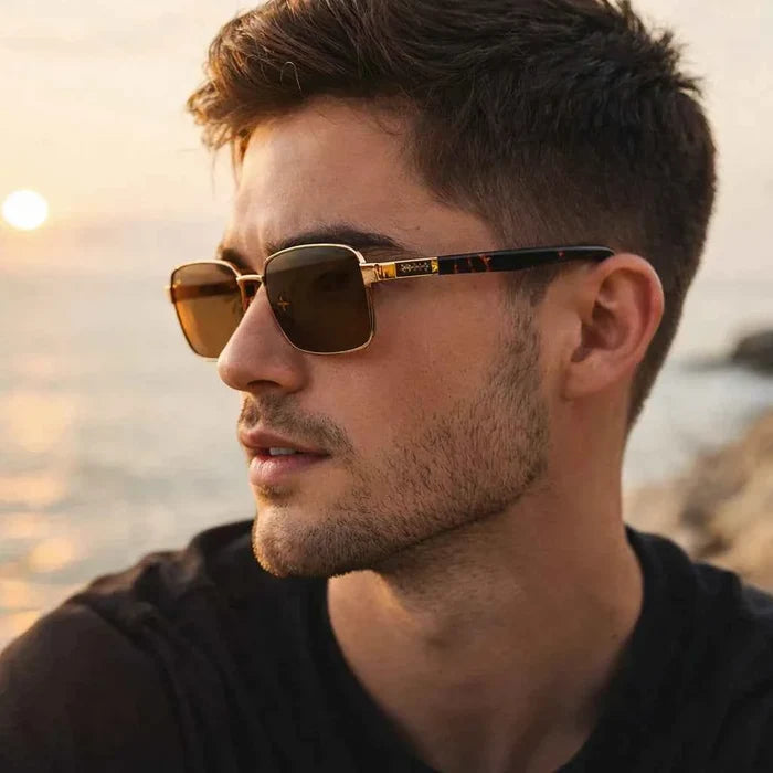 Men's Natural Crystal Polarized Sunglasses — Titanium Semi-Rimless UV400