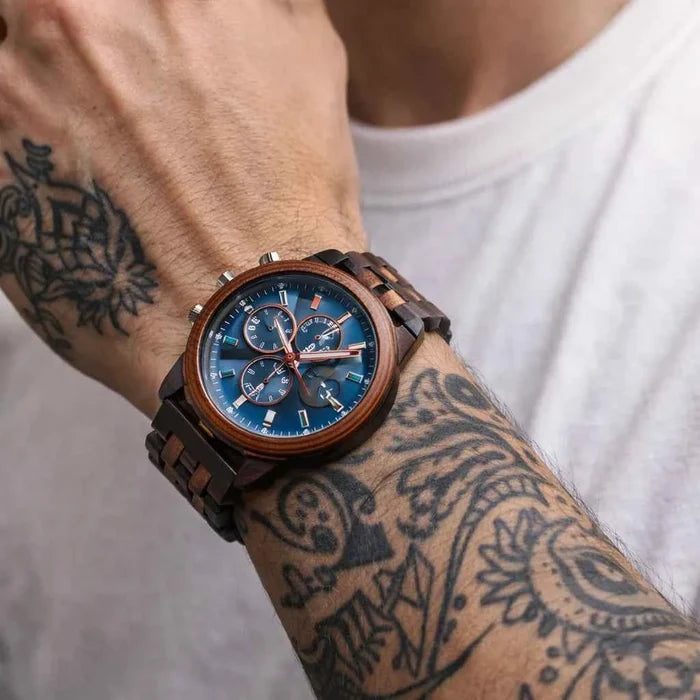 Men's Natural Sandalwood Quartz Watch – Large Dial Chronograph, Minimalist Wooden Design