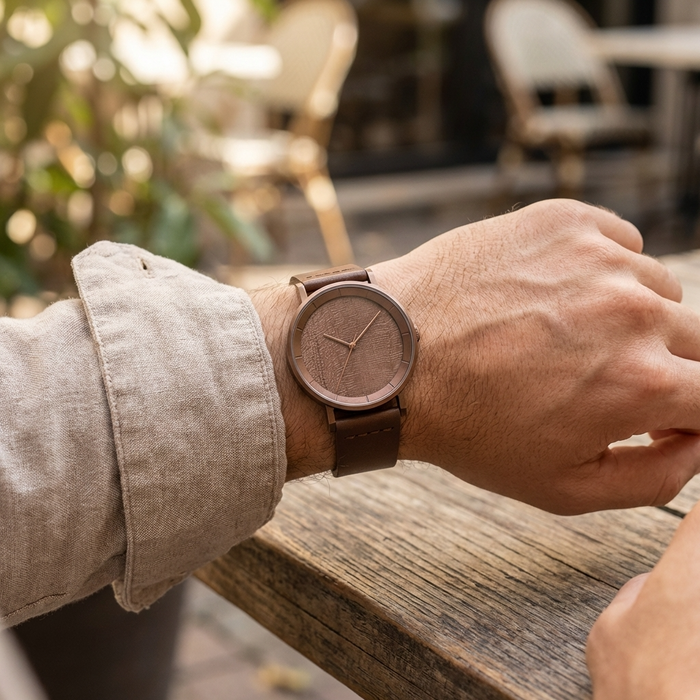 Men's Natural Wood Quartz Watch – Walnut, Fir, Maple & Poplar Wood with Leather or Wood Strap, 3ATM, Gift Box
