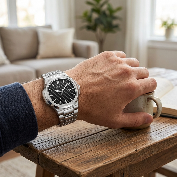 Men's Quartz Watch – Waterproof 3ATM Steel Strap with Luminous Dial, Calendar & 24-Hour Display
