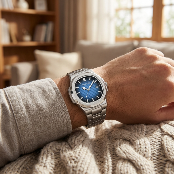Men's Quartz Watch – Waterproof 3ATM Steel Strap with Luminous Dial, Calendar & 24-Hour Display