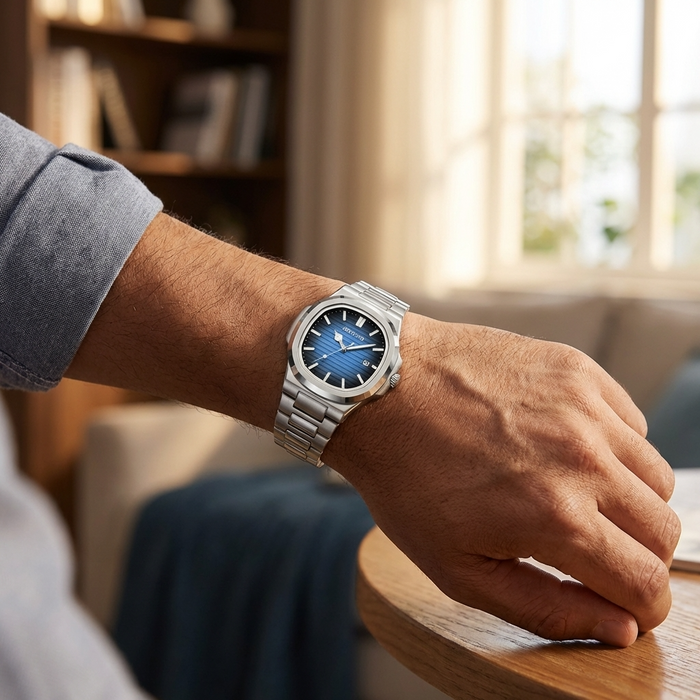Men's Quartz Watch – Waterproof 3ATM Steel Strap with Luminous Dial, Calendar & 24-Hour Display