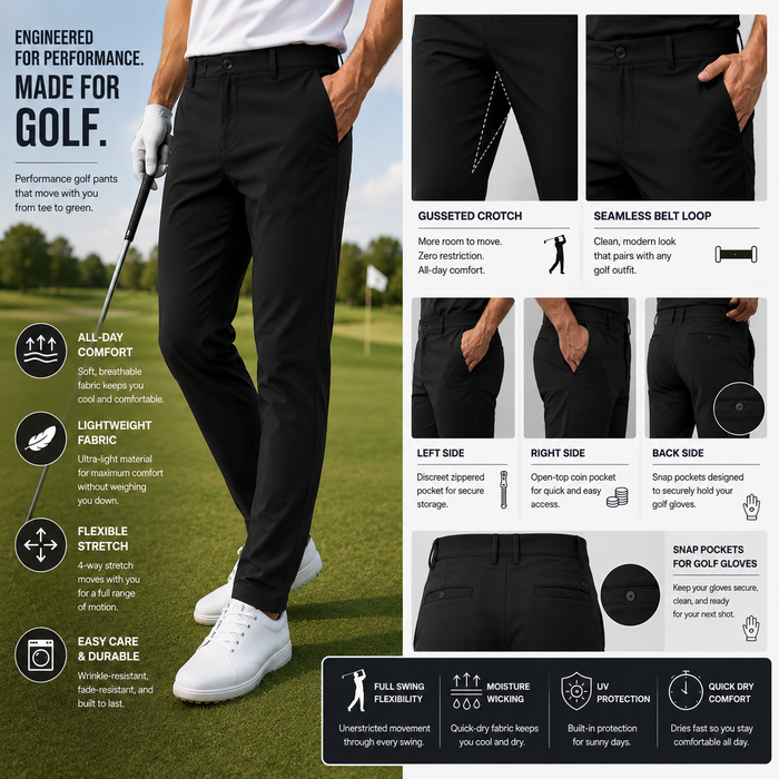 Men's Quick-Dry Breathable Golf Pants – Lightweight Straight Leg