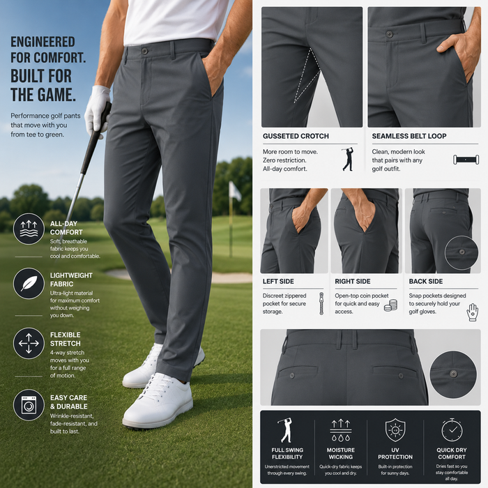 Men's Quick-Dry Breathable Golf Pants – Lightweight Straight Leg